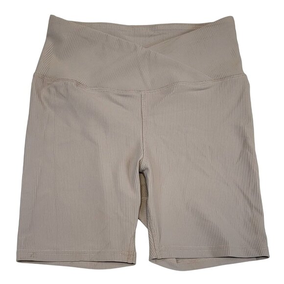 Kimberly C Shorts Ribbed High-Waisted Bike Tan/Taupe Womens S New - Picture 1 of 6